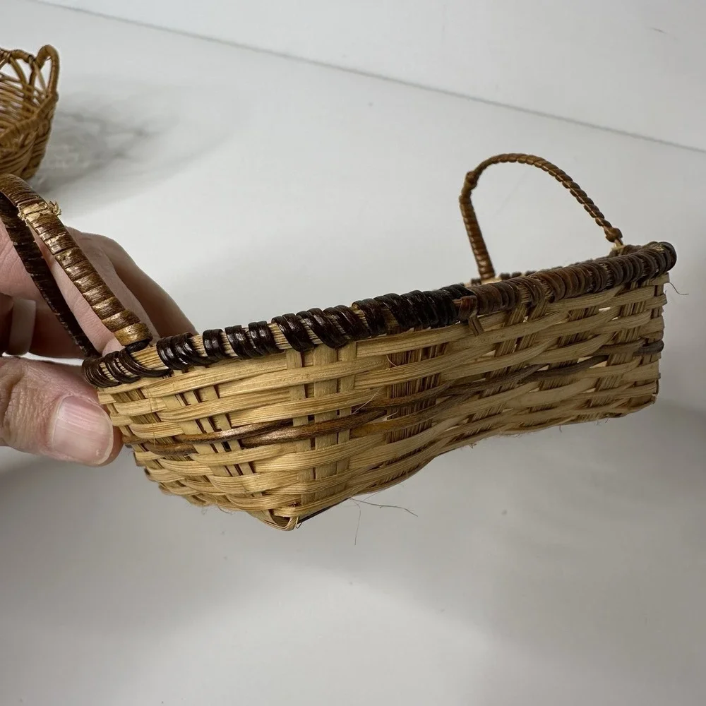 4 Miniature Handmade Woven‎ Baskets Doll Accessory Trinket Rustic Farmhouse 5
